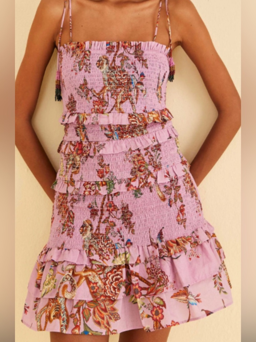 FARM RIO ACTIVE Lilac Floral Smocked Mini Dress- Size XL